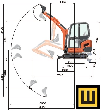 Minikoparka KUBOTA KX018-4 dane techniczne