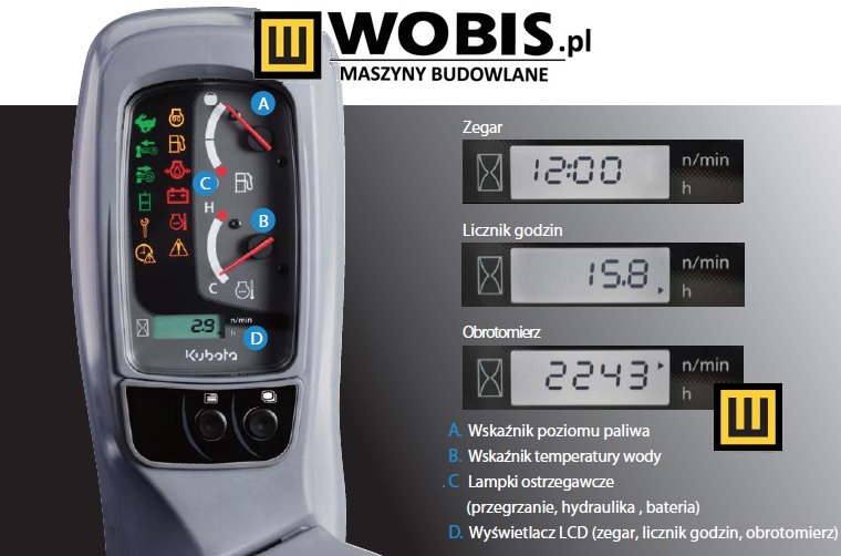 Minikoparka KUBOTA KX019-4 panel sterowania