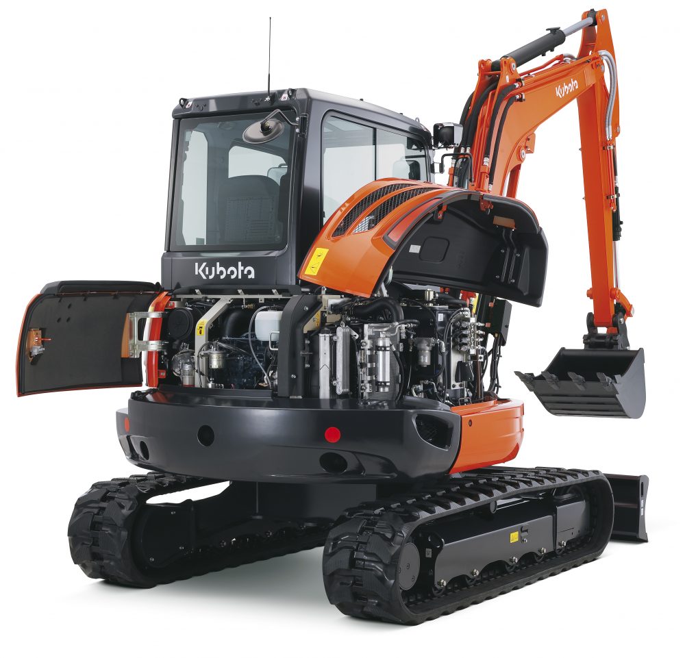 Minikoparka KUBOTA KX057-4 — silnik i komora