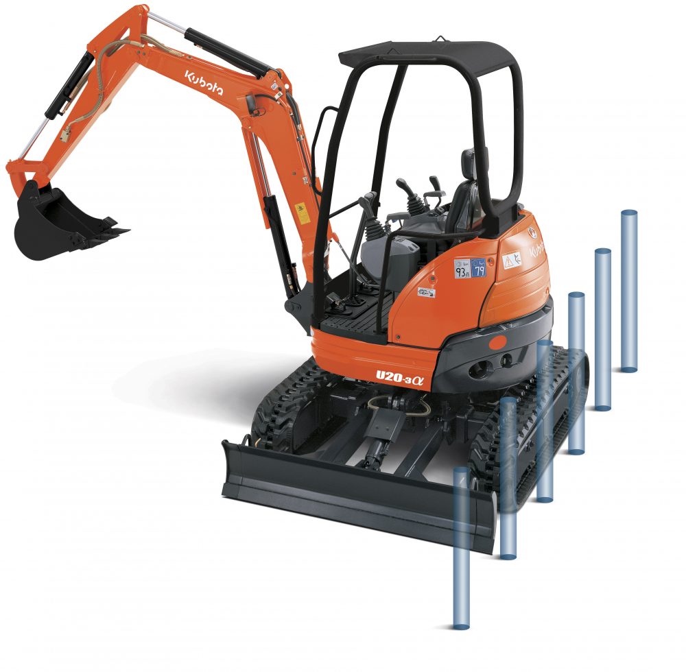 KUBOTA U20-3 — Zero-Tail Swing, praca przy barierkach