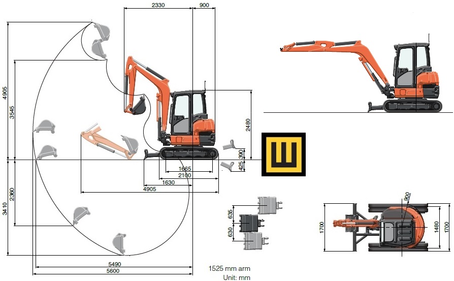 Zasięg pracy KUBOTA U36-4